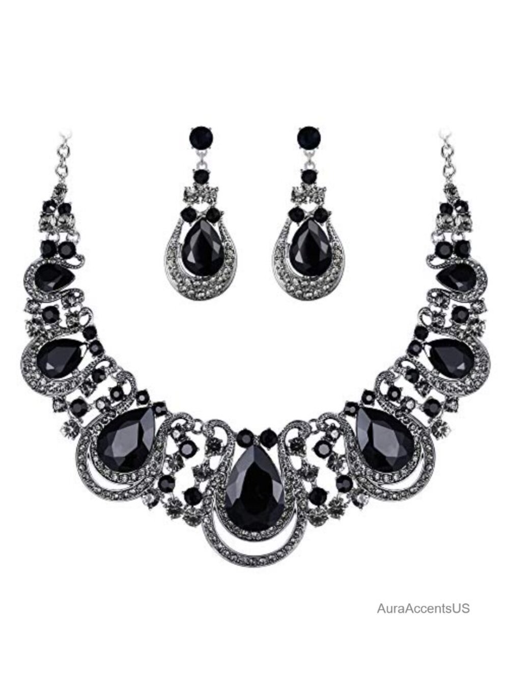 Austrian Crystal Statement Necklace & Dangle Earrings Jewelry Set Zinc Alloy